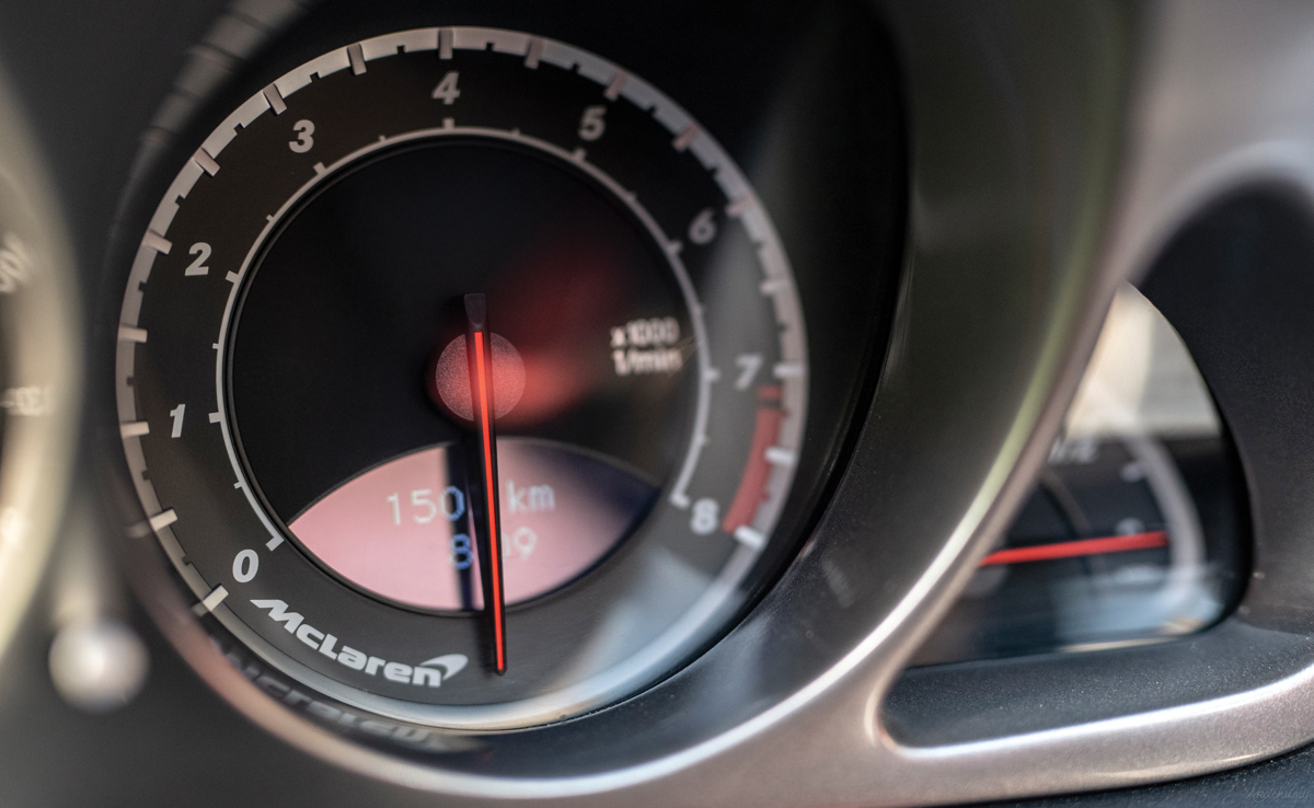 Odometer of 2009 Mercedes-Benz SLR McLaren Stirling Moss offered at RM Sotheby’s Villa Erba live auction 2019